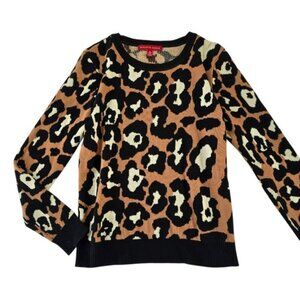 Saks Fifth Avenue Animal Print Sweater Size Small Black Brown Ribbed Waistband